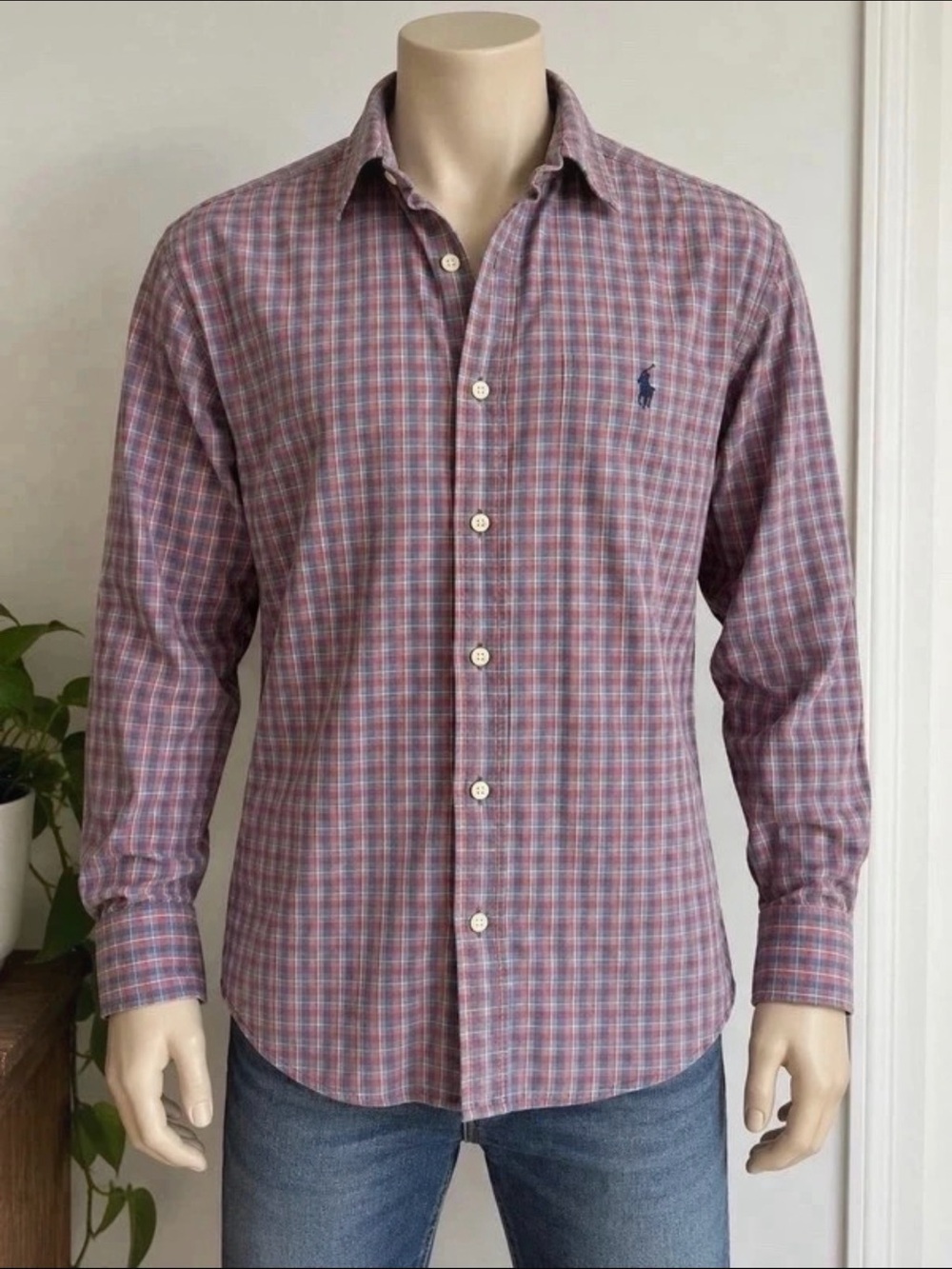 Ralph Lauren Pink and Blue Plaid Long-Sleeve Button-Down Shirt